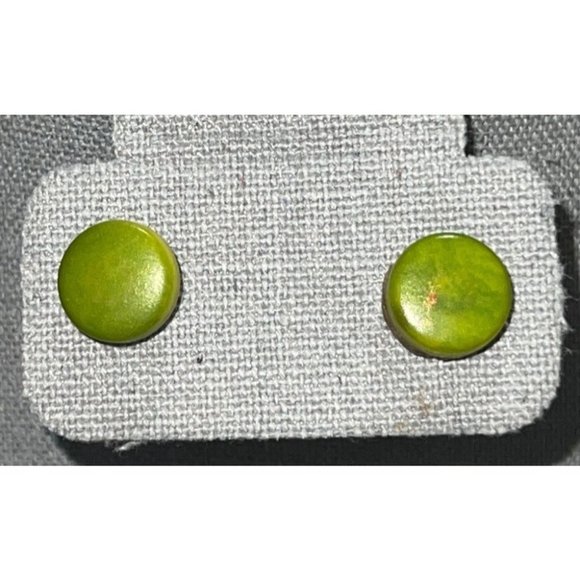 Green Stone Button Earrings - Picture 1 of 6